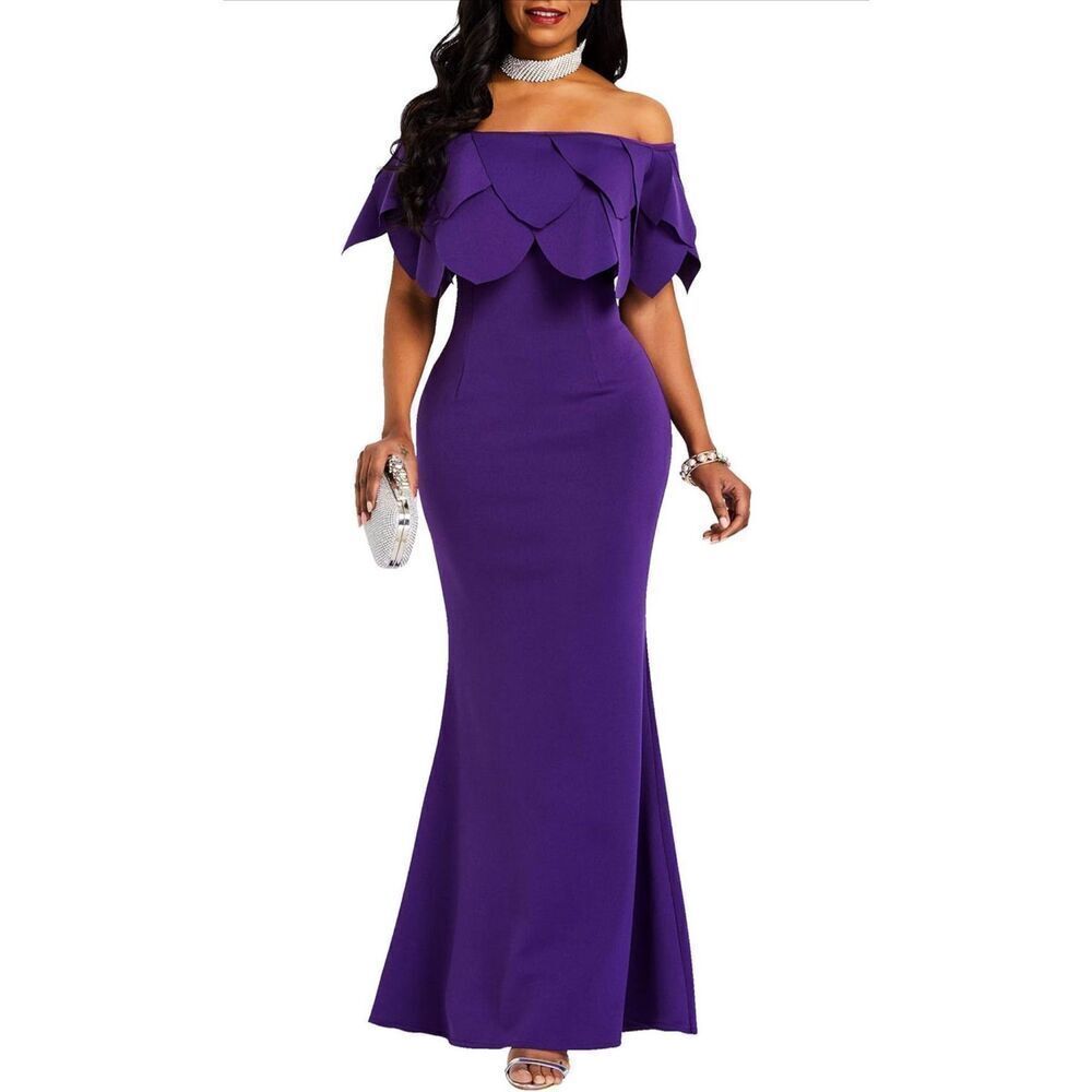 NEW Bodycon Dress Ruffle Off Shoulder Evening Maxi Dress M